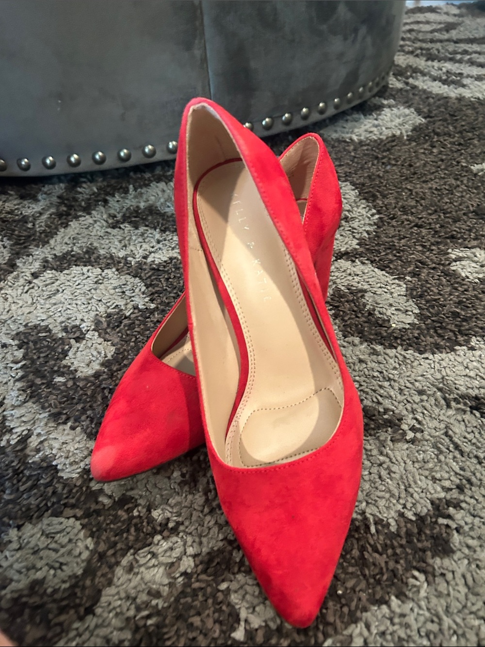 Kelly & Katie Red Pointed-Toe Suede Heels
